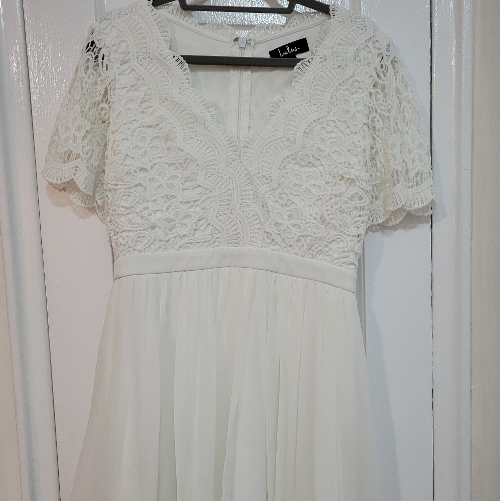 Lulus Angels In Disguise White Lace Skater Dress